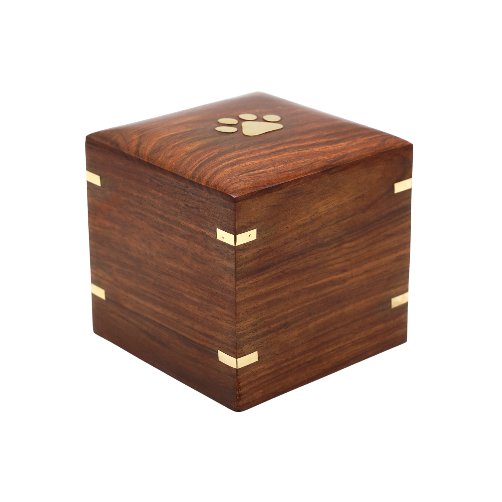 Cube Paw-Print Wood Urn
