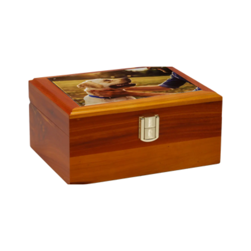 Aromatic cedar memory pet urn with photo display